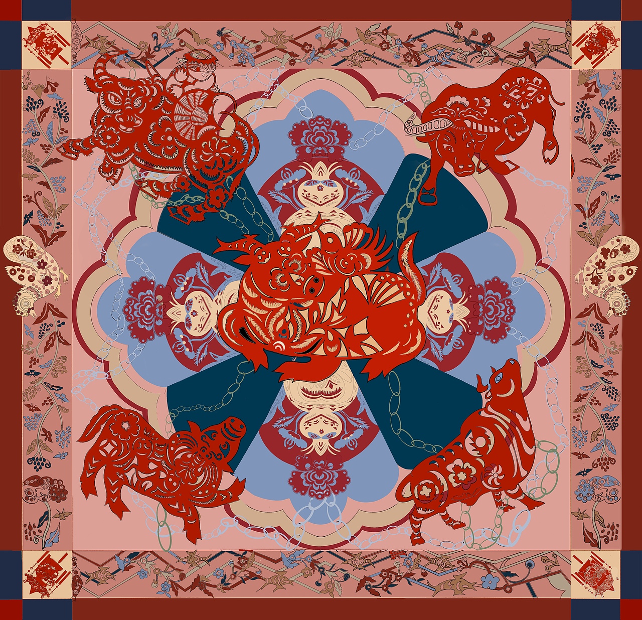 陕北婚庆丝巾设计（图ZMjc5NjIyOTg0） - 图案 - 站酷设计师Z147011112原创素材 - 站酷ZCOOL