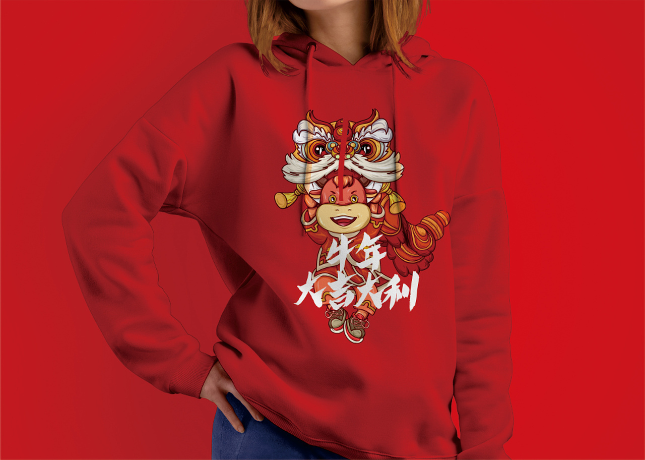 国潮风新年牛牛插画服装图案设计