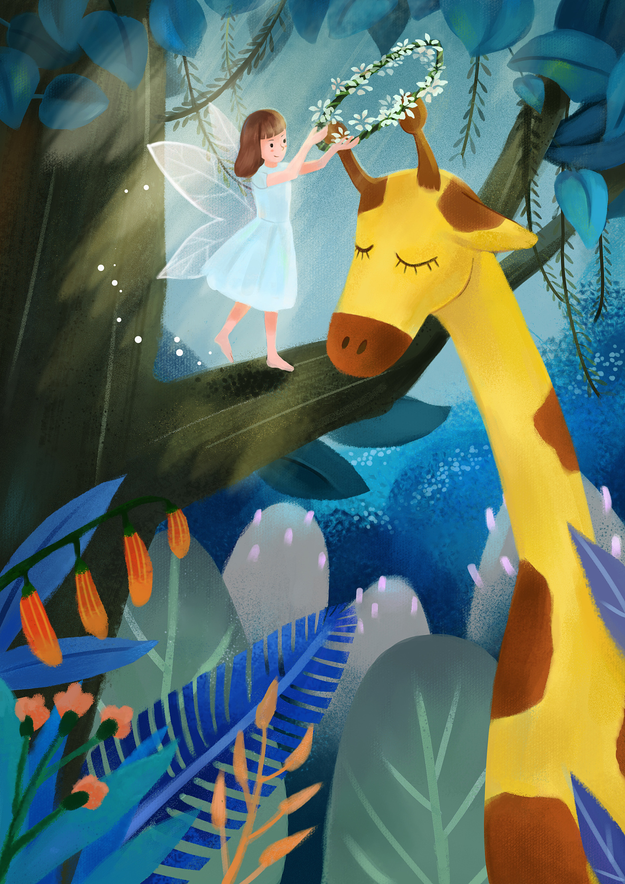 长颈鹿与小精灵|插画|儿童插画|吹泡泡的八爪鱼 - 原创作品 - 站酷