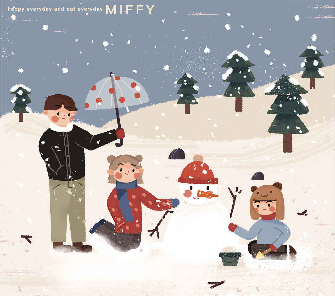卡通小雪冬季滑雪男孩玩耍雪景手机页面配图插画图片-千库网