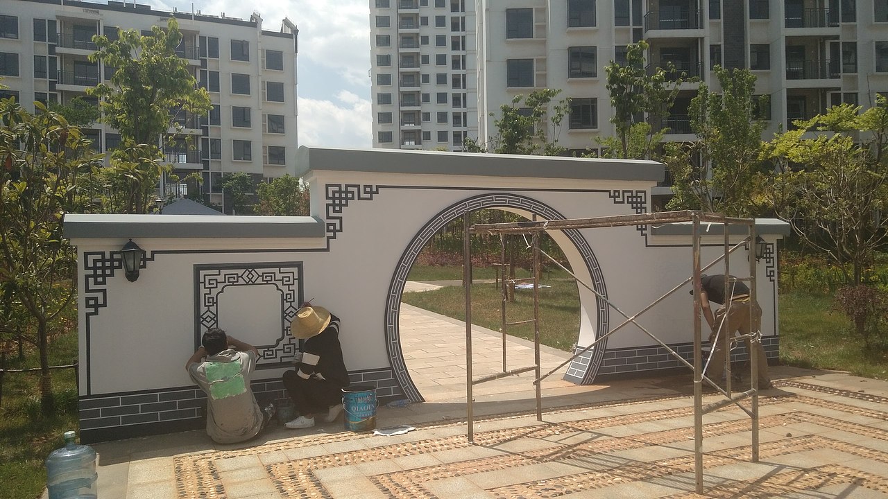 白族民居白族文化墙体彩绘彩画装饰白族建筑山墙画