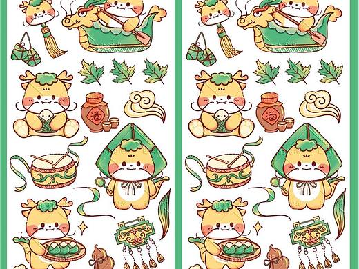 ip设计2024龙年端午节咕卡贴纸