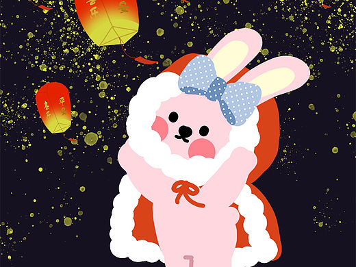 新年祈福 原创兔年插画设计 年年有余 兔年快乐