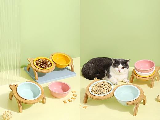 竹木架陶瓷纯色宠物碗×静物摄影 | 电商产品拍摄