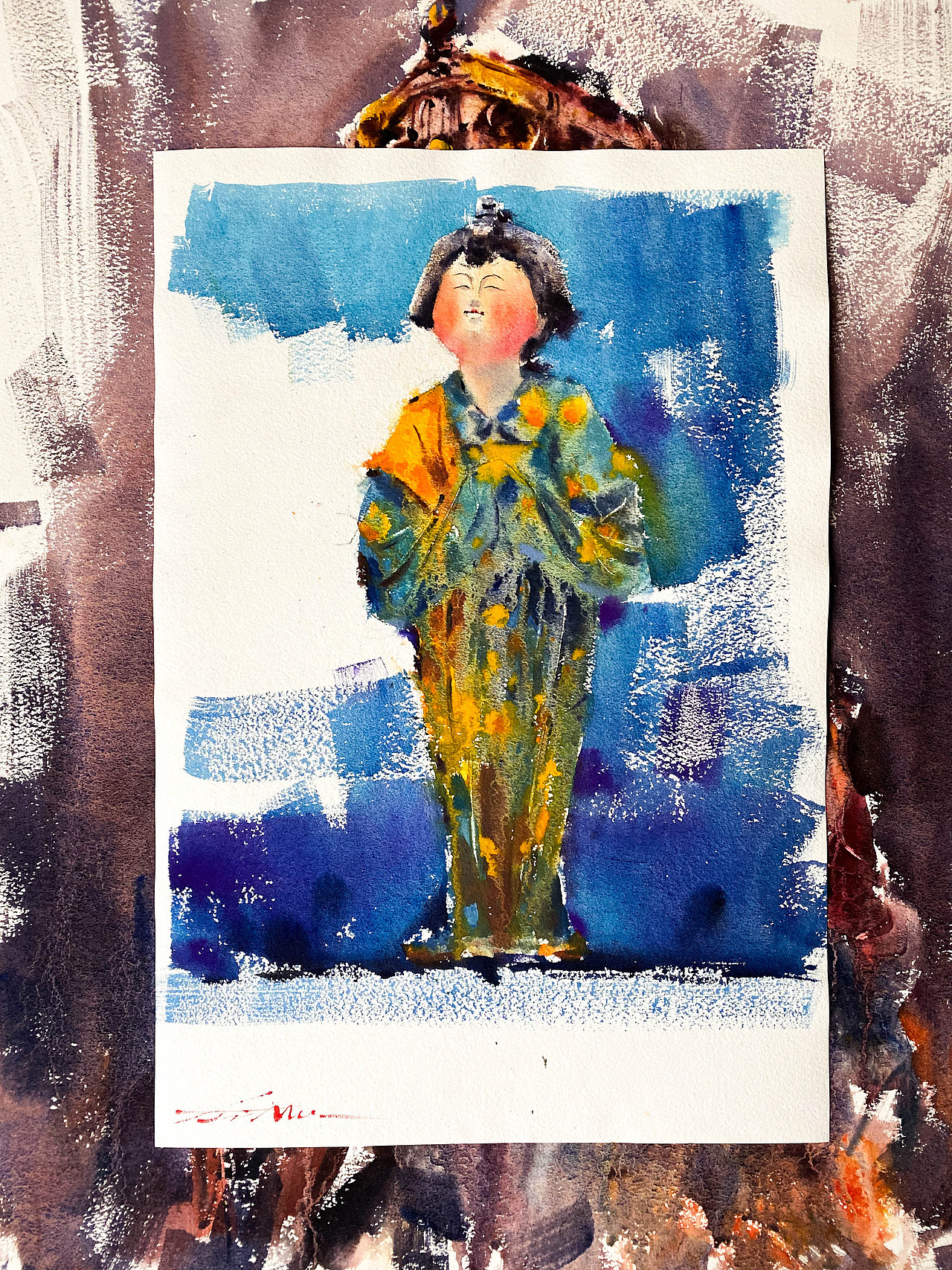 大猫水彩-唐三彩微胖小女神