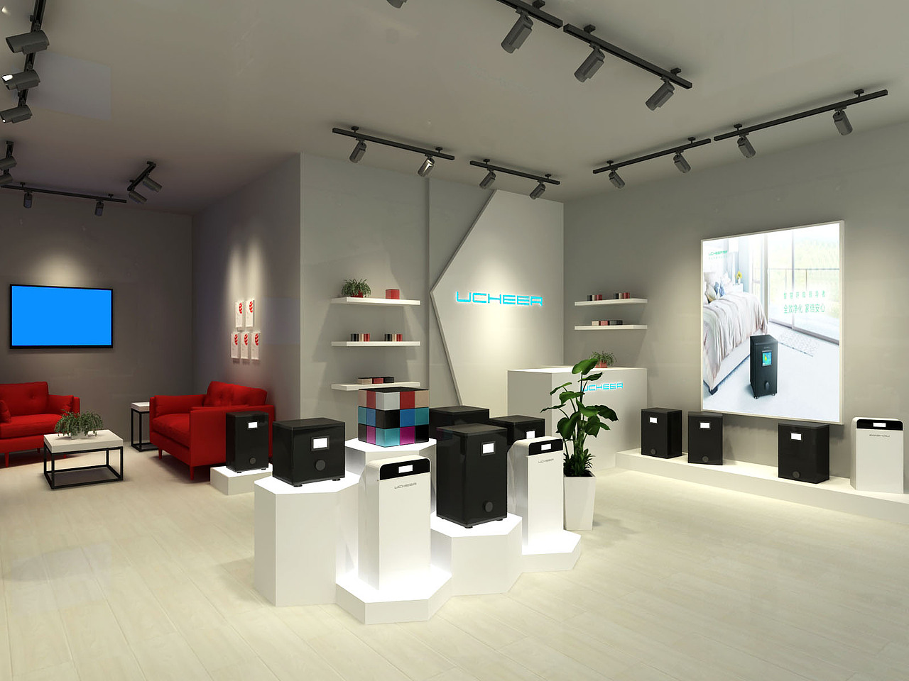 空气净化器门店展厅效果图（图ZMjU3MDA2NjI4） - 商业空间设计 - 站酷设计师小镊子原创素材 - 站酷ZCOOL
