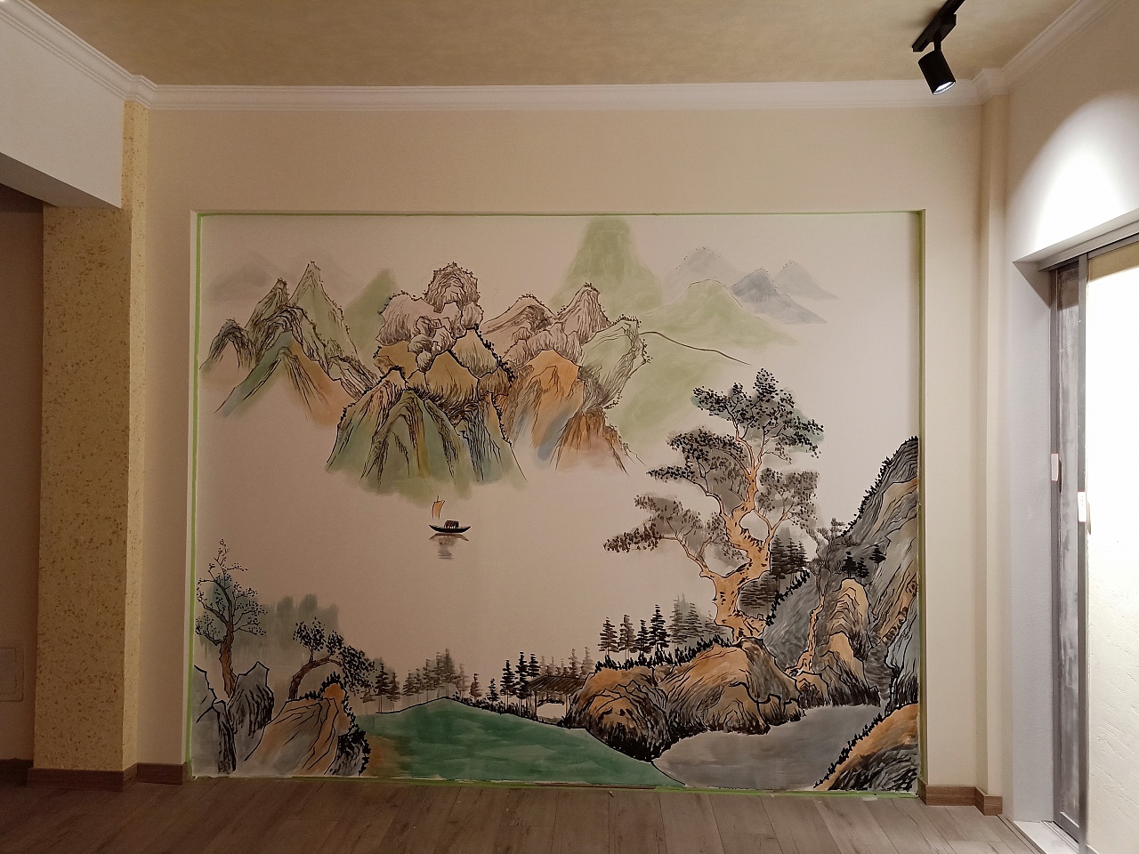 菜馆的壁画绘制---江南意境|其他|墙绘/立体画|十年七尹 - 原创作品