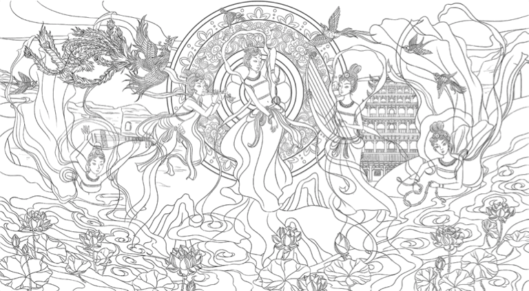 印象·敦煌伎乐飞天图（图ZMjcyNDgwODY4） - 商业插画 - 站酷设计师鸢尾工作室原创素材 - 站酷ZCOOL