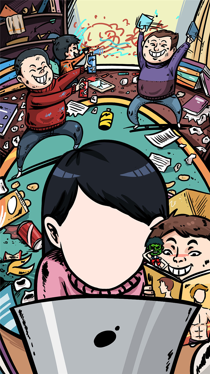鬼畜插画恶搞风格青年日常宅男宅女