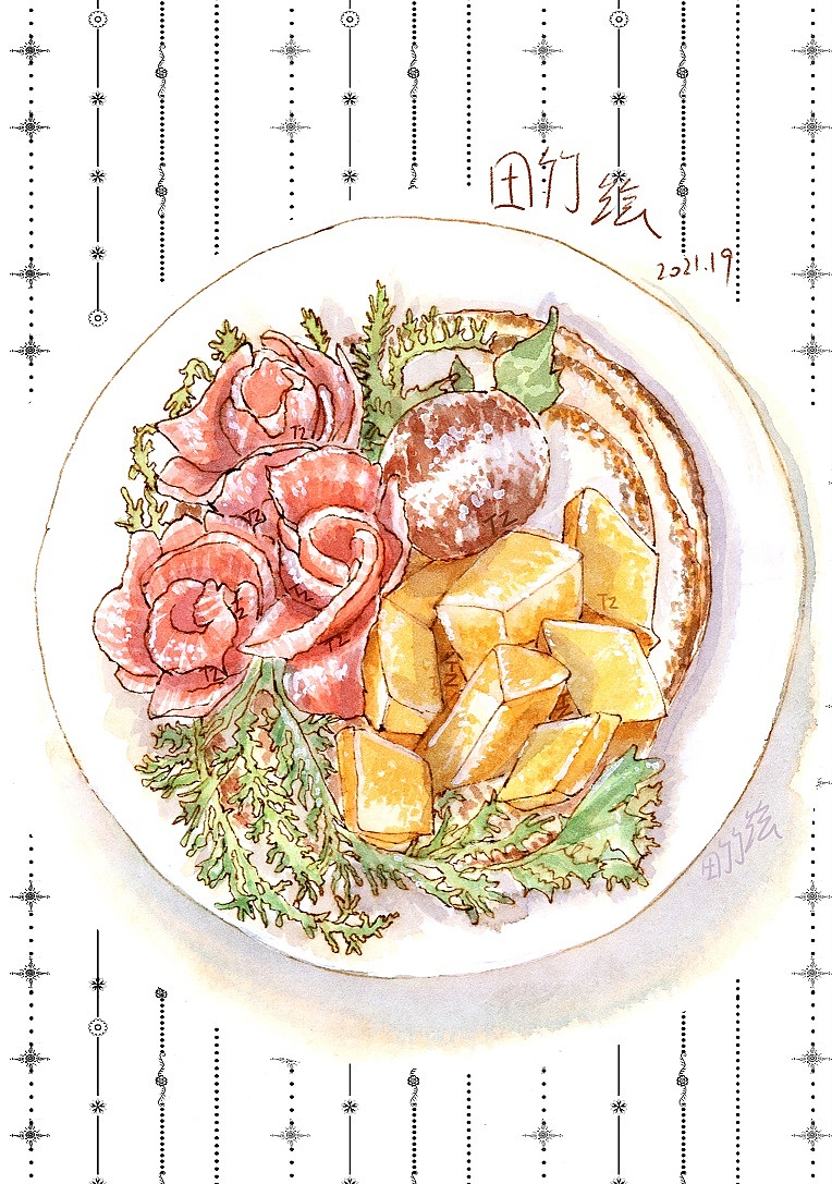 水彩美食系列画稿多图