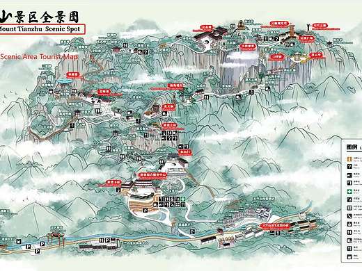 天竺山景区.手绘地图|怎么画出来的?