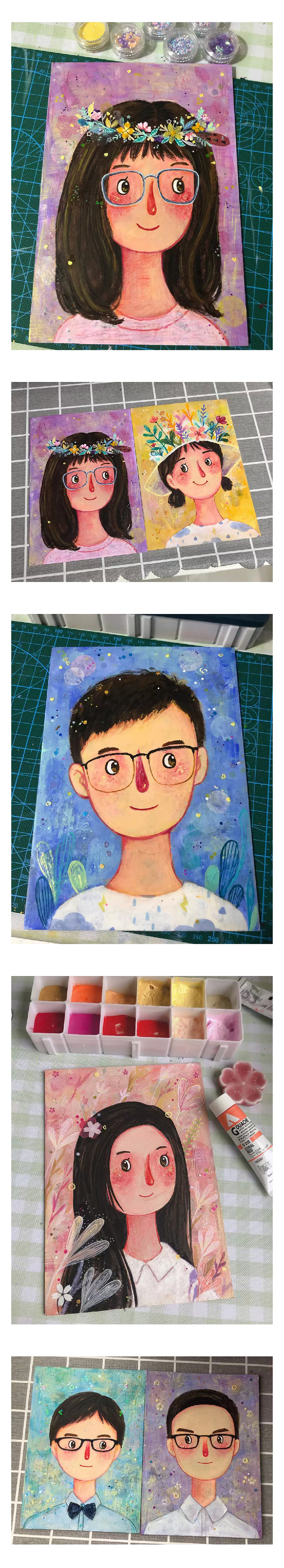 丙烯+拼贴的手绘头像