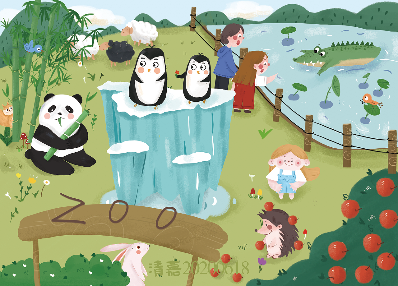 动物园（图ZMjE2ODExMTEy） - 儿童插画 - 站酷设计师清嘉seven原创素材 - 站酷ZCOOL