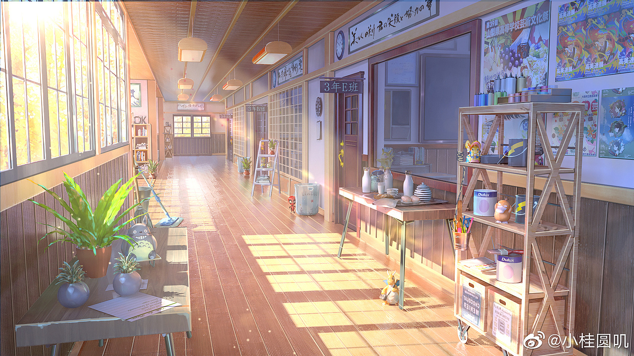 日本校园走廊（图ZMjc4NDc1Mjk2） - 商业插画 - 站酷设计师小桂圆叽原创素材 - 站酷ZCOOL