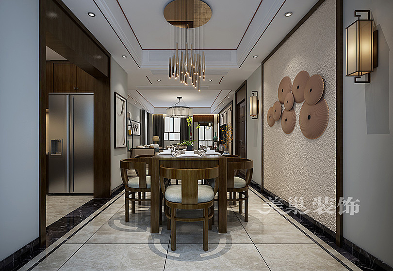 郑州天地湾装修效果图420平别墅新中式设计方案---餐厅