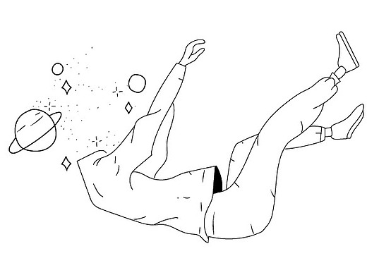 插画 黑白简笔画-坠入星空辽阔