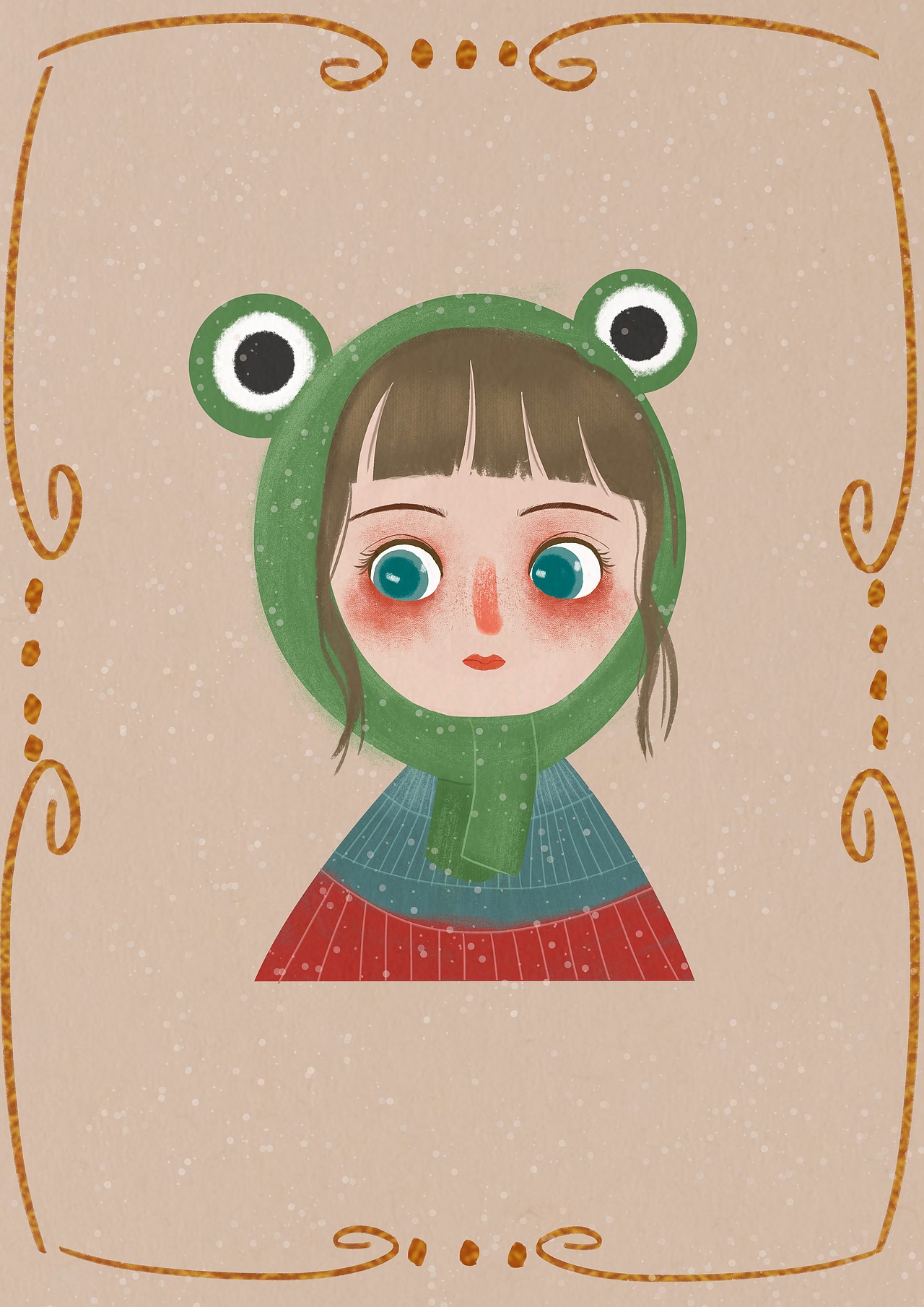 带着青蛙可爱头套的女孩