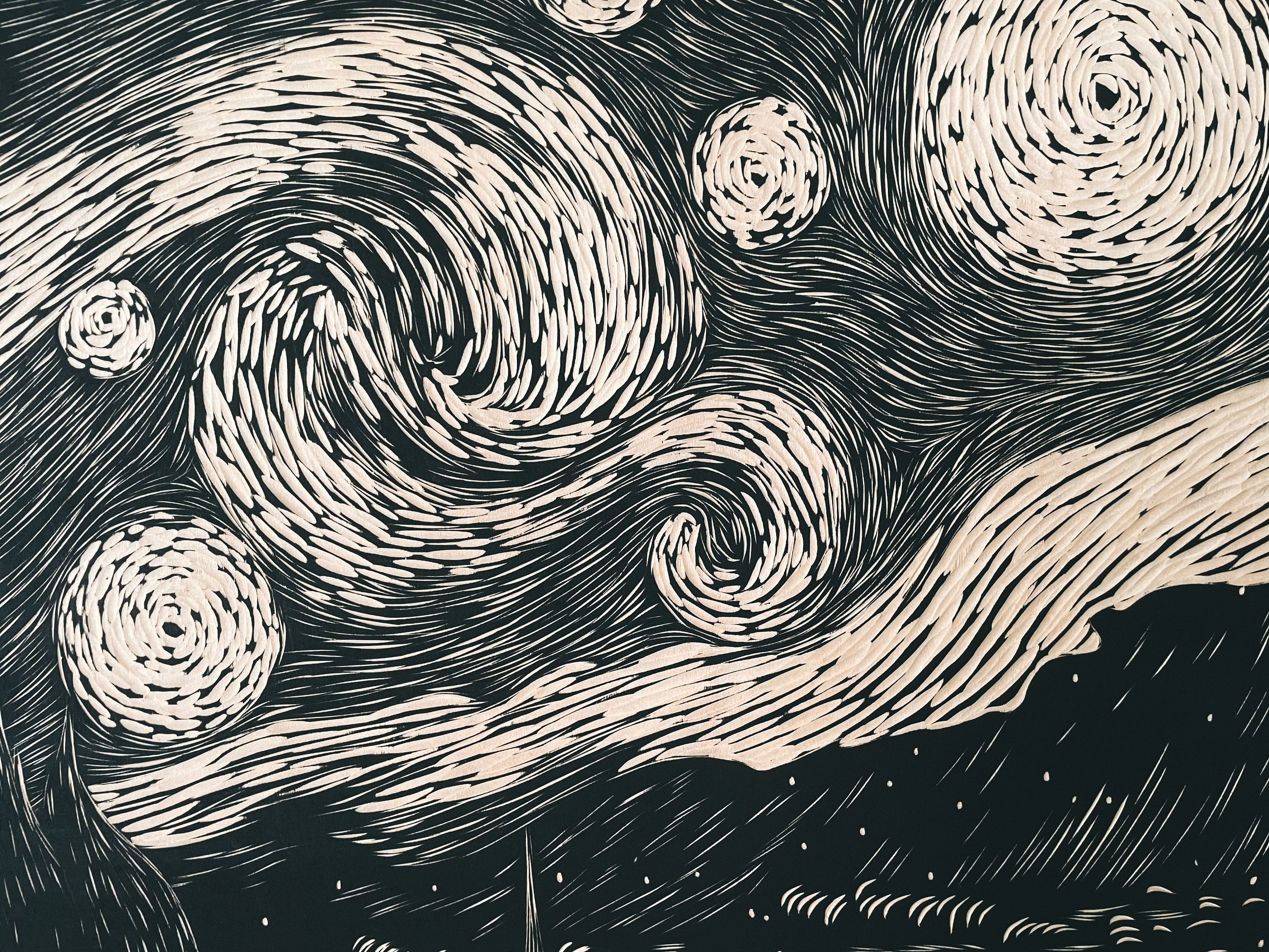 手工雕刻星空·木刻版画制作