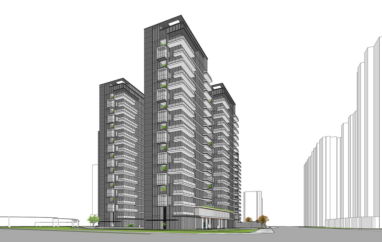 现代高层住宅SU模型下载