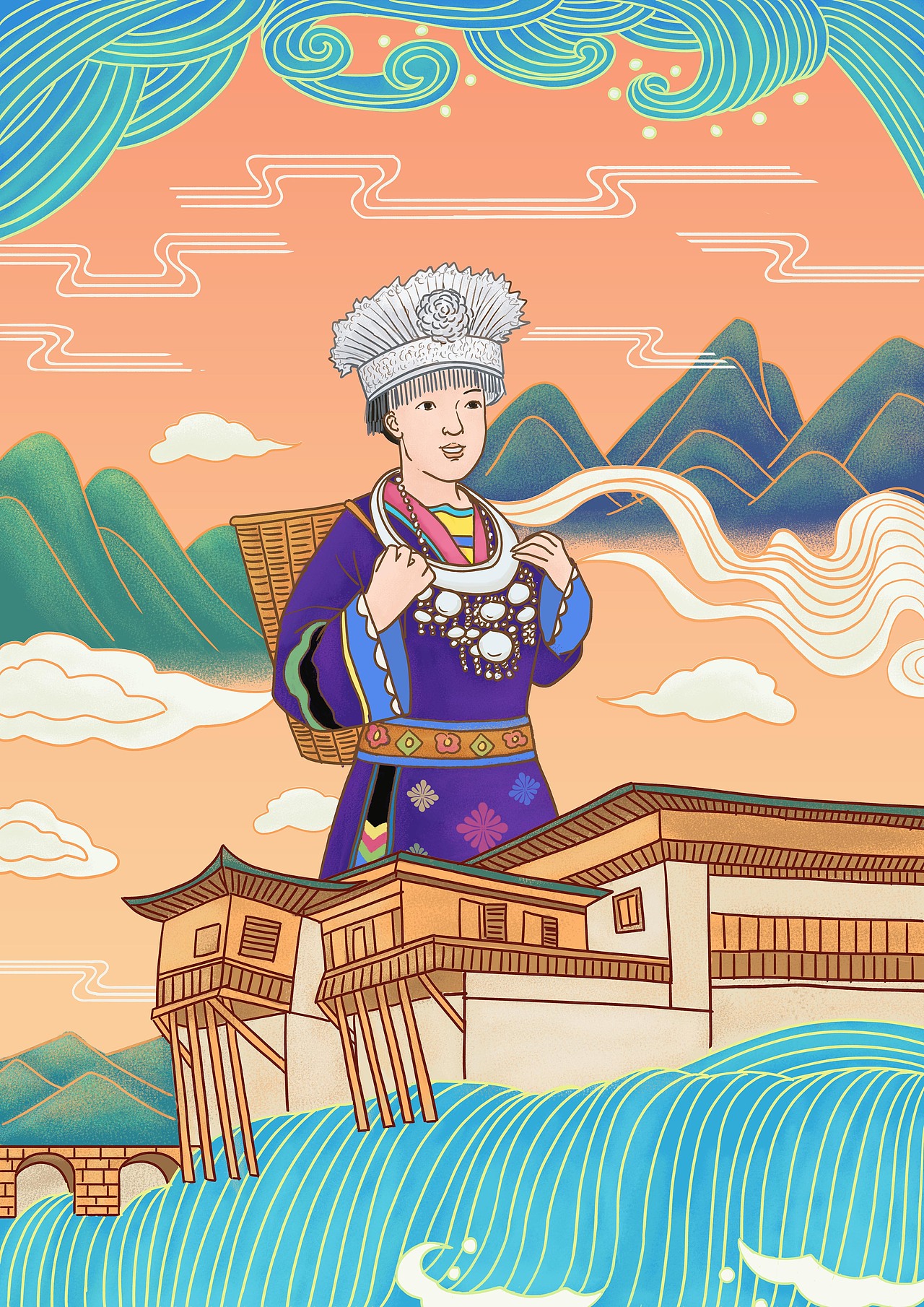苗族习俗插画