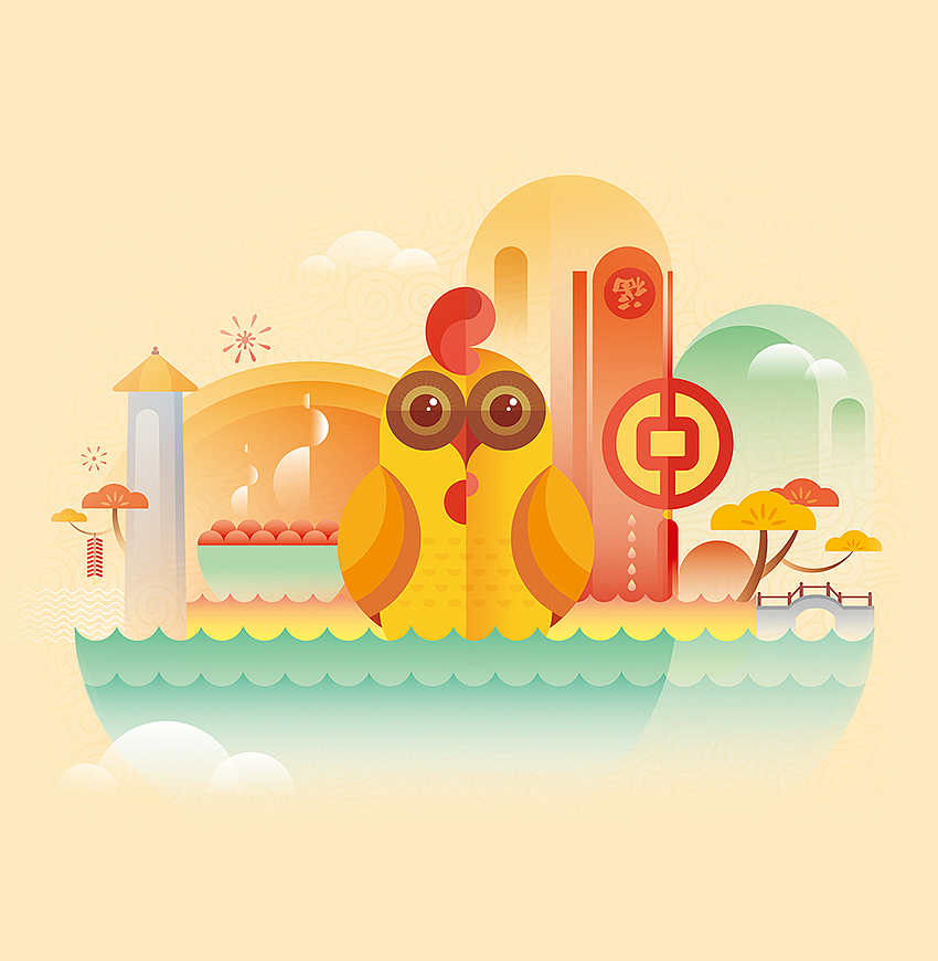 中国银行鸡年春节海报