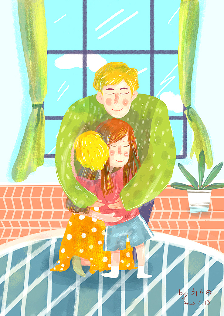 拥抱的一家三口|插画|儿童插画|刘六曰yue - 原创作品 - 站酷 (zcool)