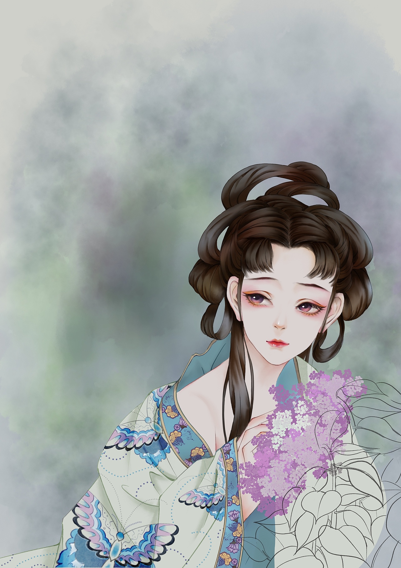 绣球 原创古风插画