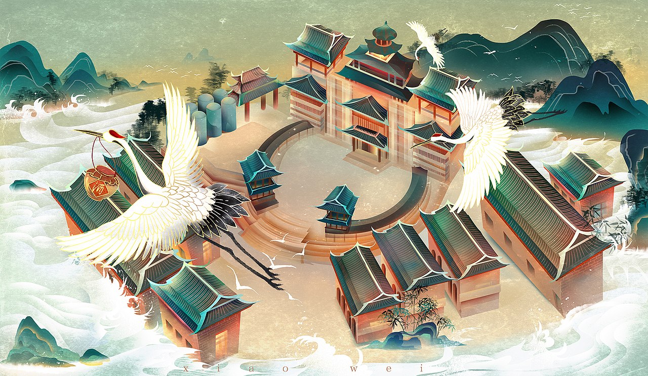 国潮风-图绘茅台镇酒厂基地