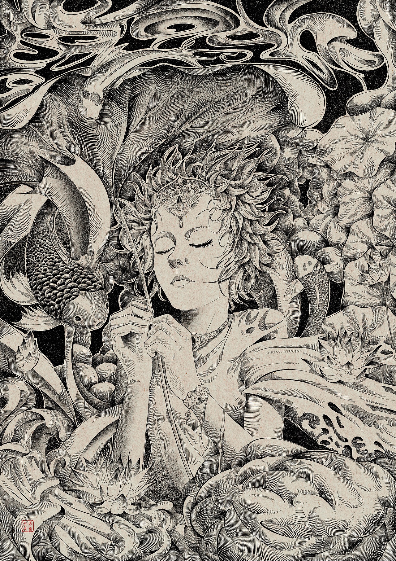 荷花系列原创插画（图ZODcyMDYxMTY=） - 创作习作 - 站酷设计师RICK迁原创素材 - 站酷ZCOOL