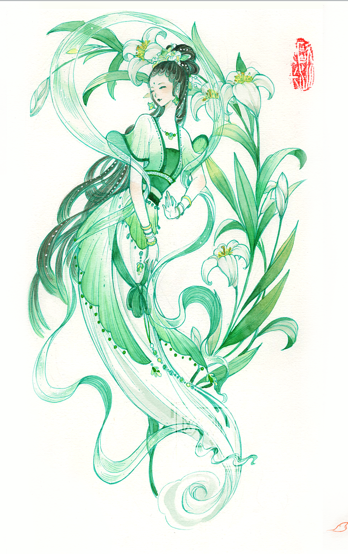 四季拟人彩线单色手绘