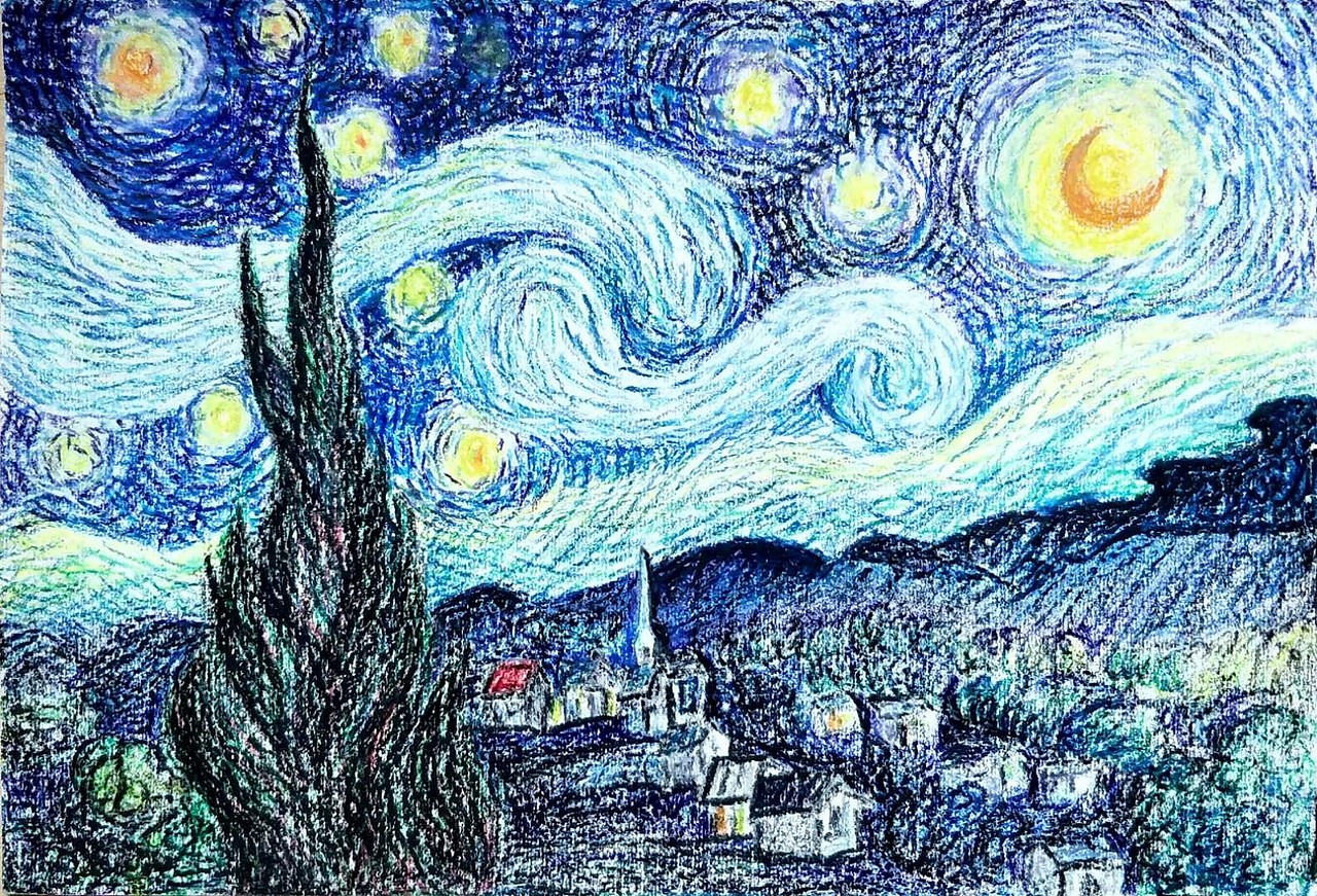 星空—油粉画—（梵高）（图ZMTAxNDIwMjM2） - 创作习作 - 站酷设计师手作造物原创素材 - 站酷ZCOOL