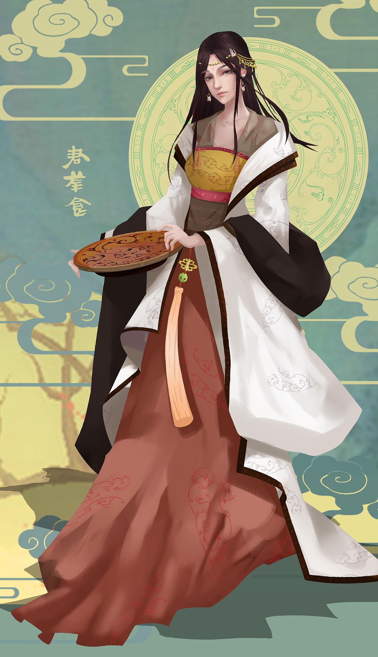 古董拟人-狸猫纹漆食盘