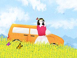 美女春季踏青旅游唯美景色