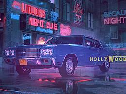 霓虹灯和它可爱的小车车