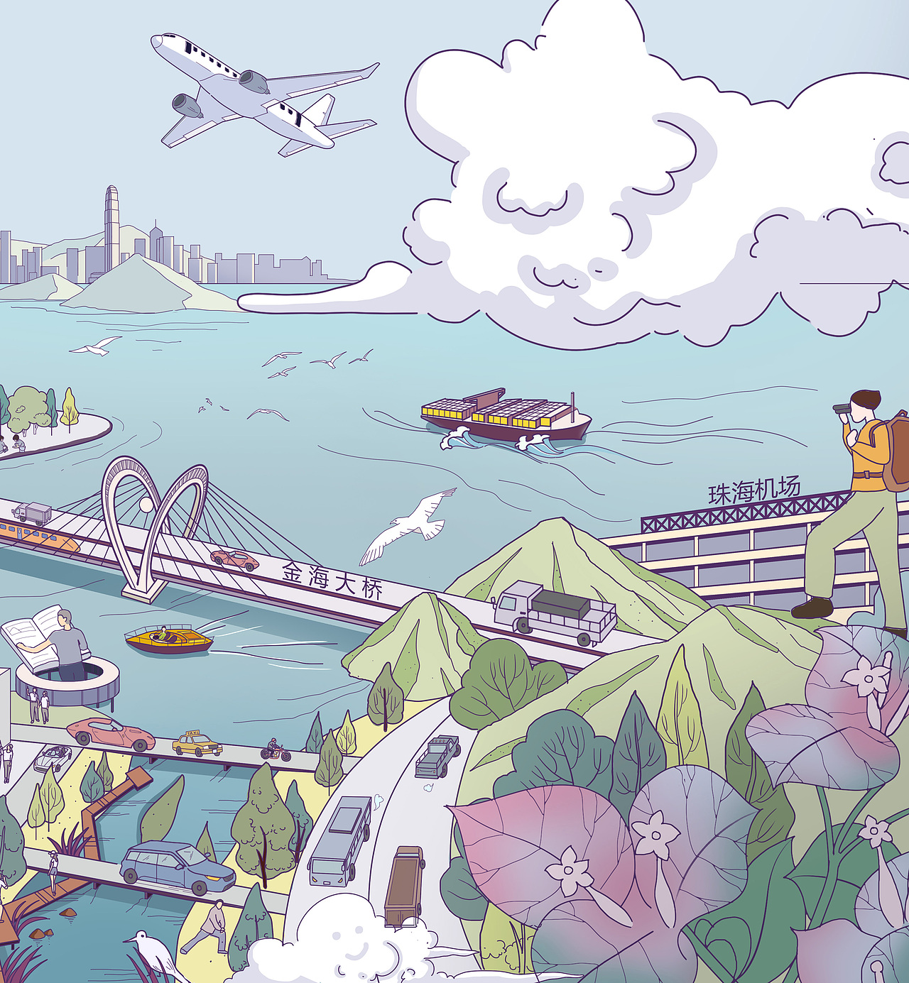 海上城市主画面 | 珠海万科地产插画（图ZMjk0MTMxNDcy） - 商业插画 - 站酷设计师皮赛eva原创素材 - 站酷ZCOOL