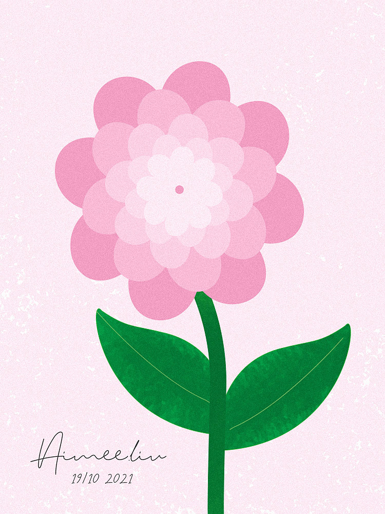 原创扁平风插画练习-粉绿色小花