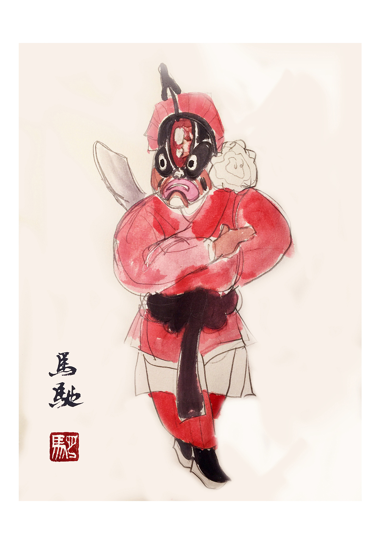 青面虎 徐世英旦角高登戏曲人物画,原本设计是为动画创作的造型设计.