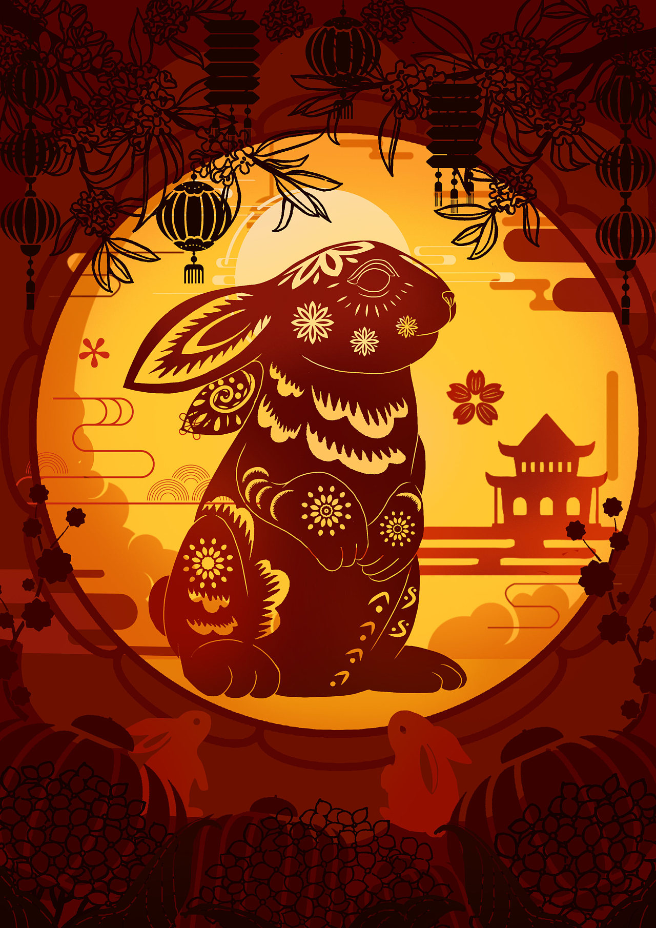 十二生肖中国剪纸风插画