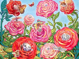 与珠宝品牌「玫瑰印记」合作的绘画创作《玫瑰rose》