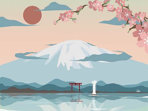 扁平风插画|风景|富士山