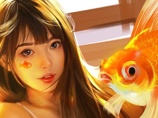 女孩与鱼（个人主页-ZNTc2OTc2NDA=） - 商业插画 - 站酷设计师西柚绘画原创素材 - 站酷ZCOOL