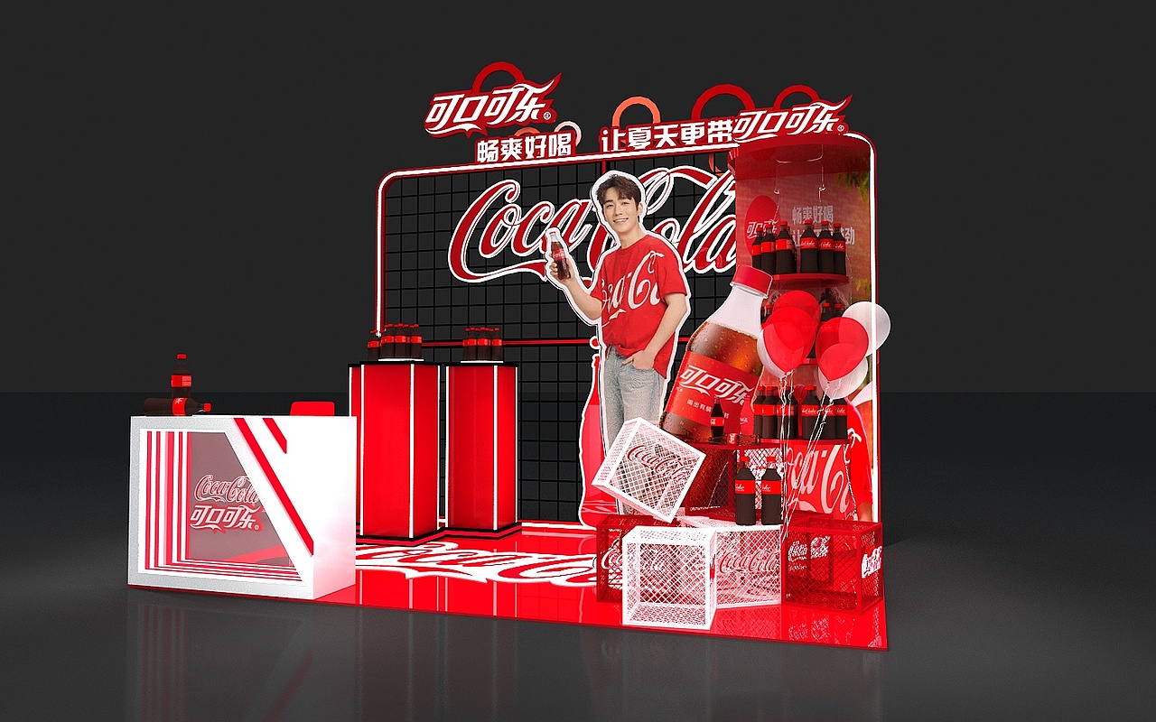 可口可乐展位工业风红色系3d设计效果图