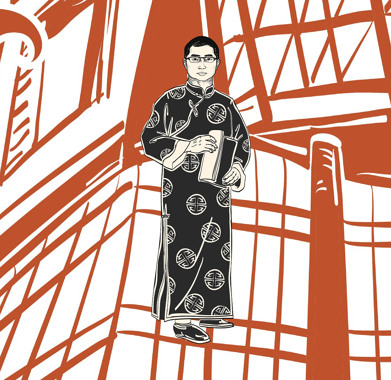 《龙在江湖》民国版画风格墙画