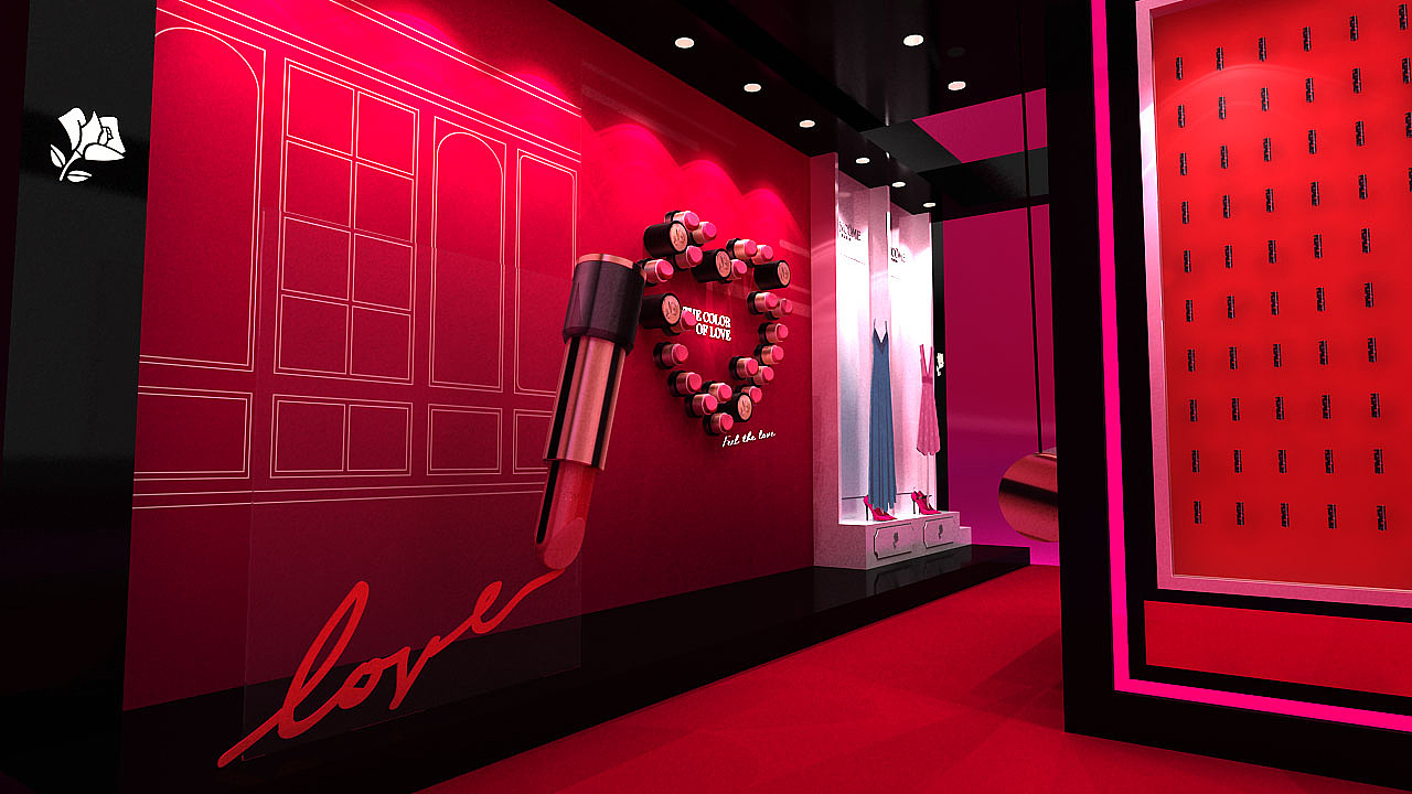 LANCOME New L'ABSOLU ROUGE 兰蔻金纯玫瑰丝缎唇膏 系列展台