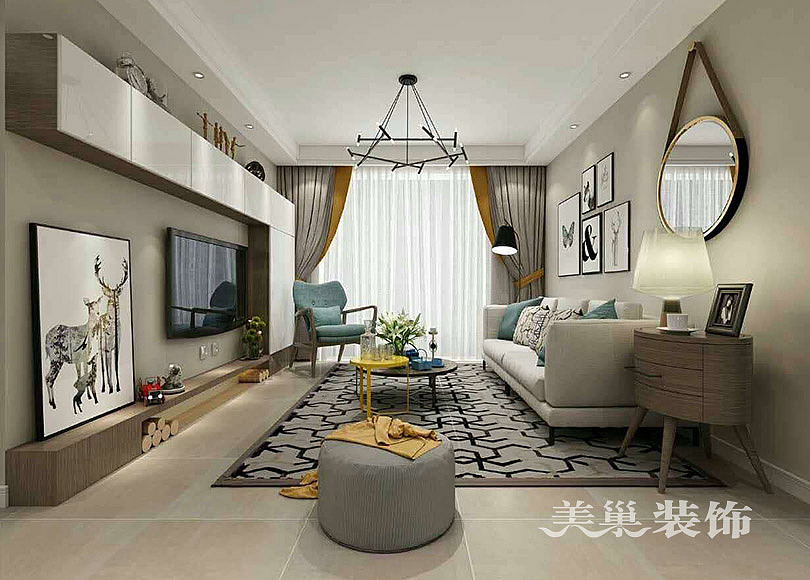 郑州康桥朗城89平三室两厅装修样板间设计——客厅