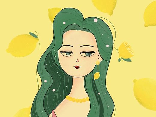 手绘插画柠檬女孩