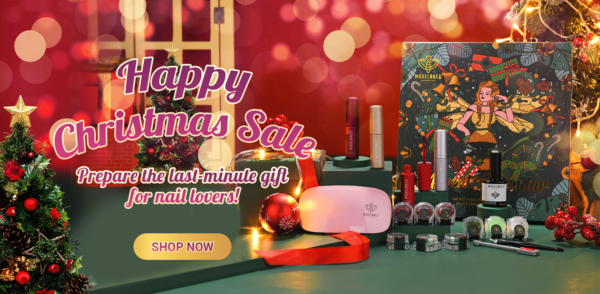 modelones指甲油圣诞礼盒包装插画设计