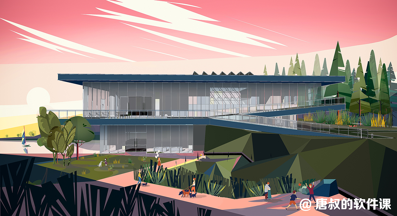 City Center—插画风效果图（图ZMzMwMjM4NDM2） - 建筑设计 - 站酷设计师唐叔的软件课原创素材 - 站酷ZCOOL