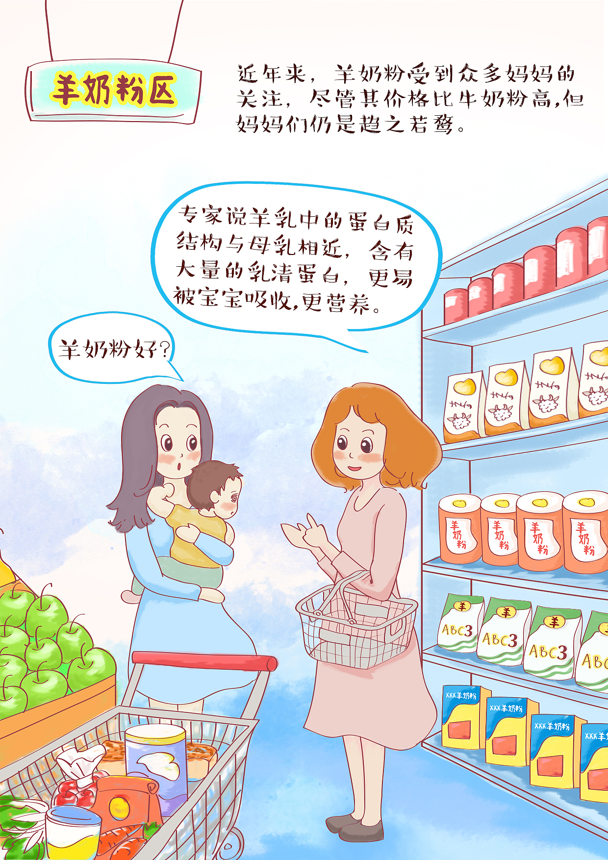 给圣元羊奶粉画的插画