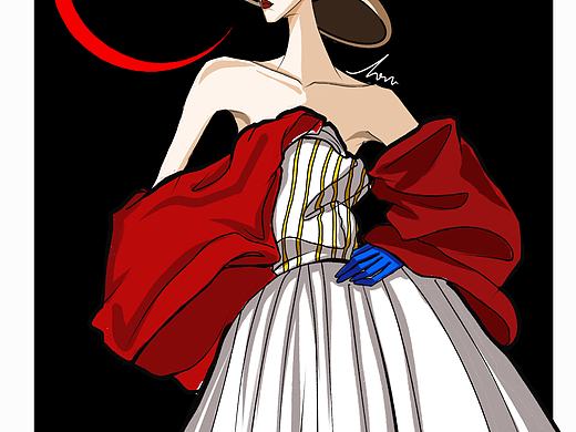 时尚插画｜一轮红月配佳人